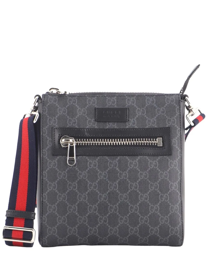 Gg Coated Canvas Web Strap Front Zip Messenger Bag Small (authentic Pre-Loved) by Gucci