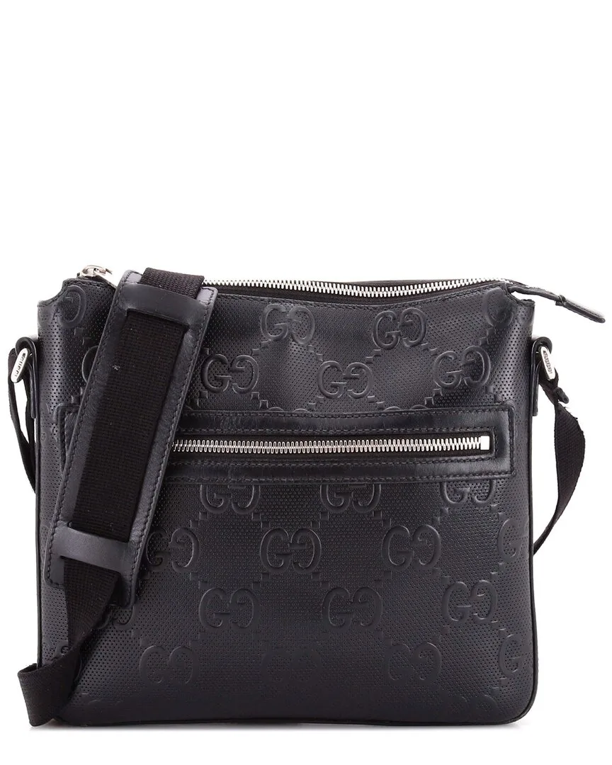 Gg Embossed Perforated Leather Front Zip Messenger Small (authentic Pre-Loved) by Gucci