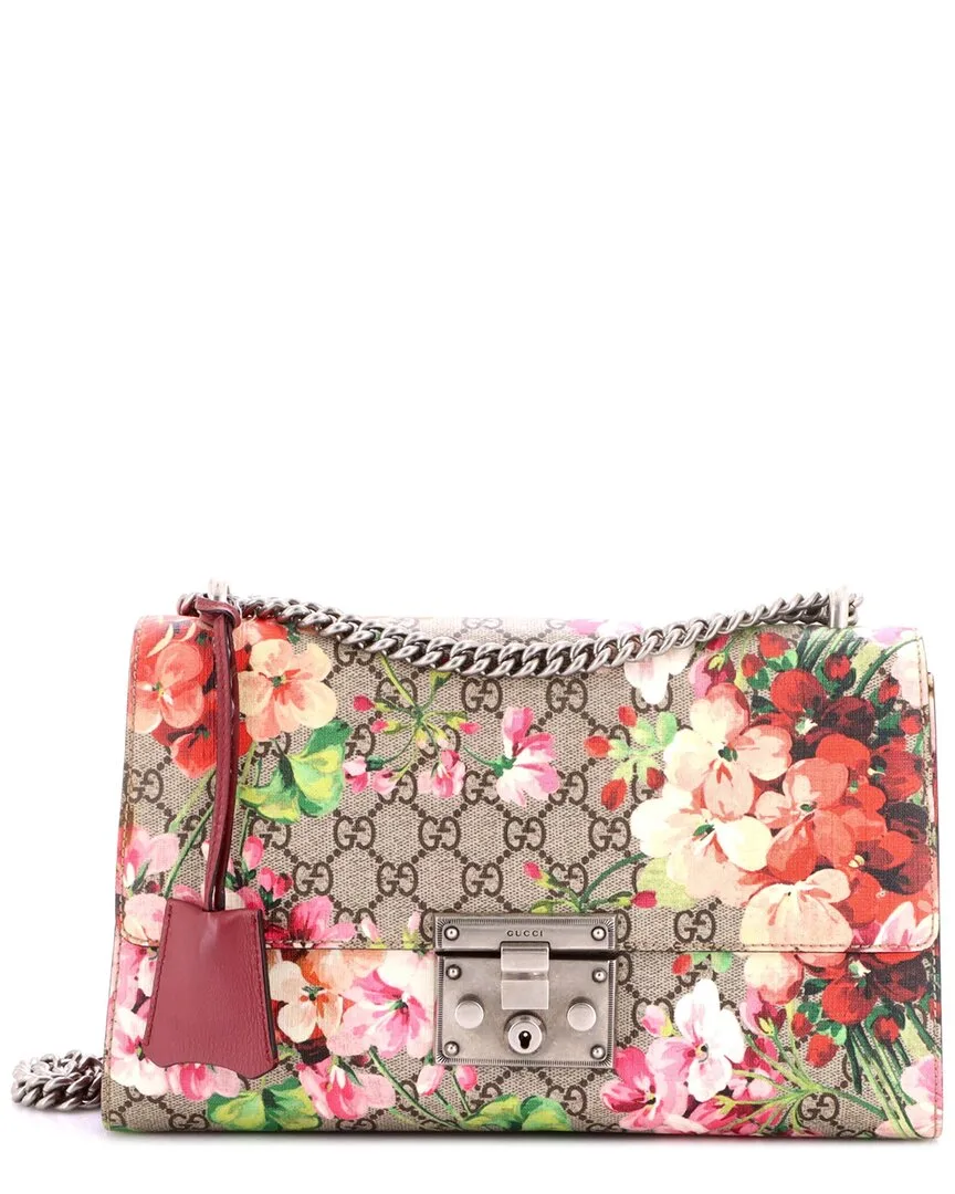 Blooms Print Gg Coated Canvas Padlock Shoulder Bag Medium (authentic Pre-Loved)