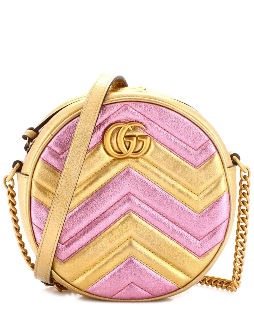 Metallic Matelasse Leather Gg Marmont Round Shoulder Bag Mini (authentic Pre-Loved) by Gucci