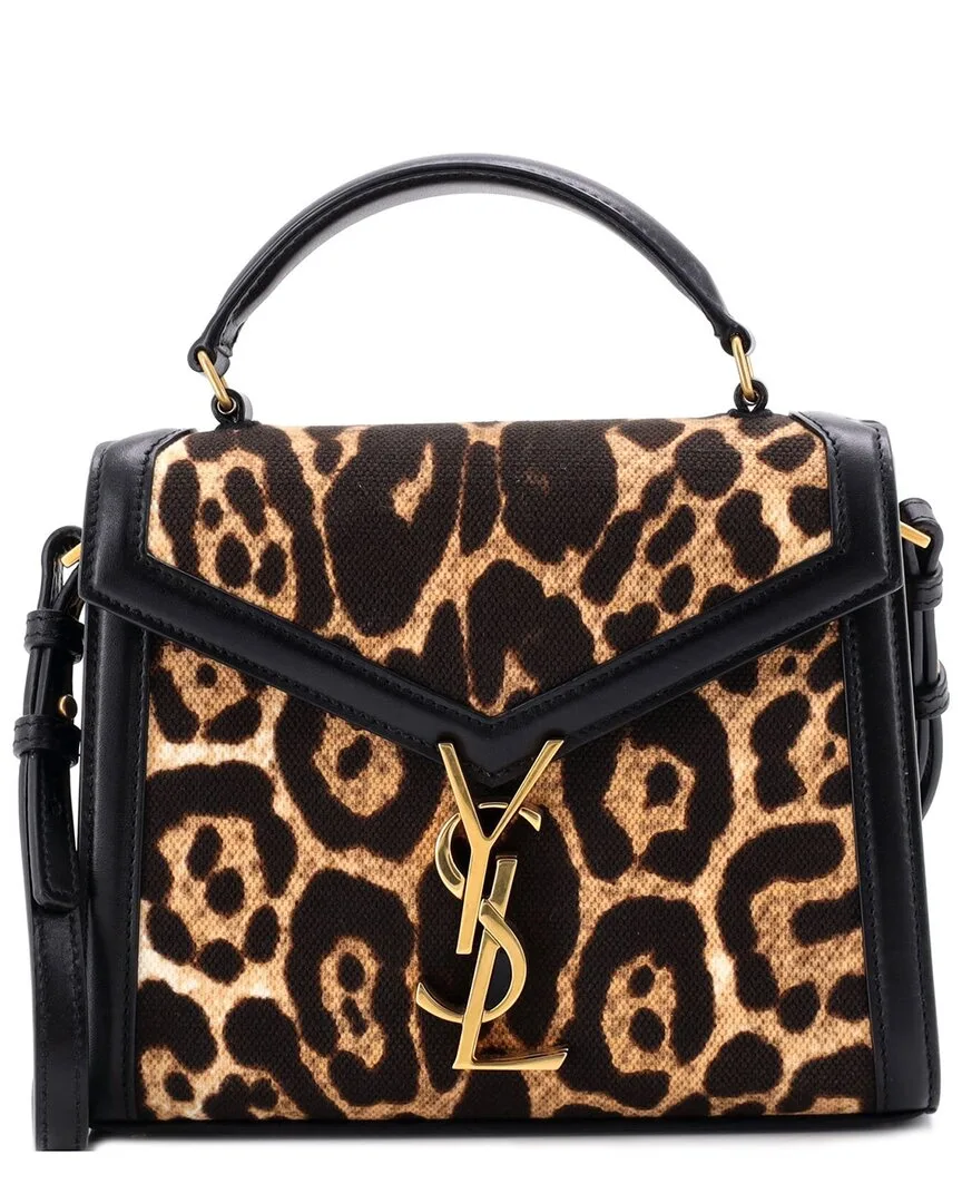 Black Printed Canvas & Leather Cassandra Top Handle Bag Mini (authentic Pre-Loved) by Saint Laurent