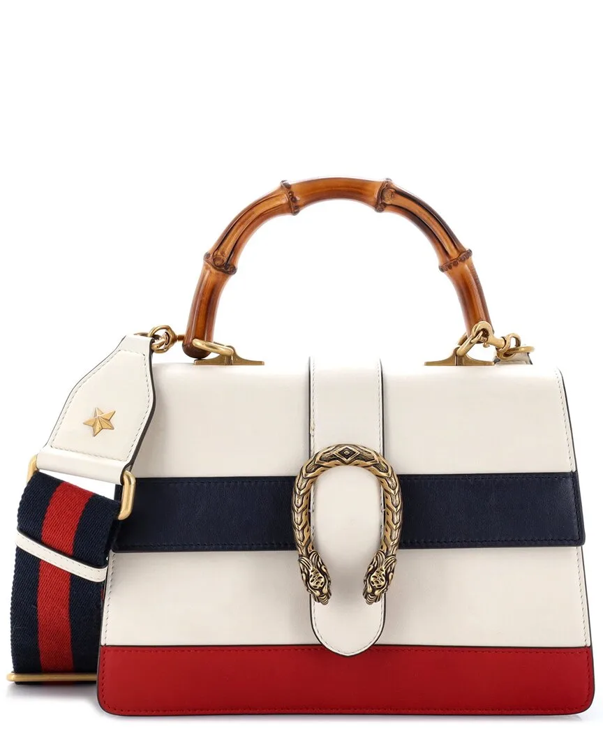 White Colorblocked Leather Dionysus Bamboo Top Handle Bag Medium (authentic Pre-Loved) by Gucci