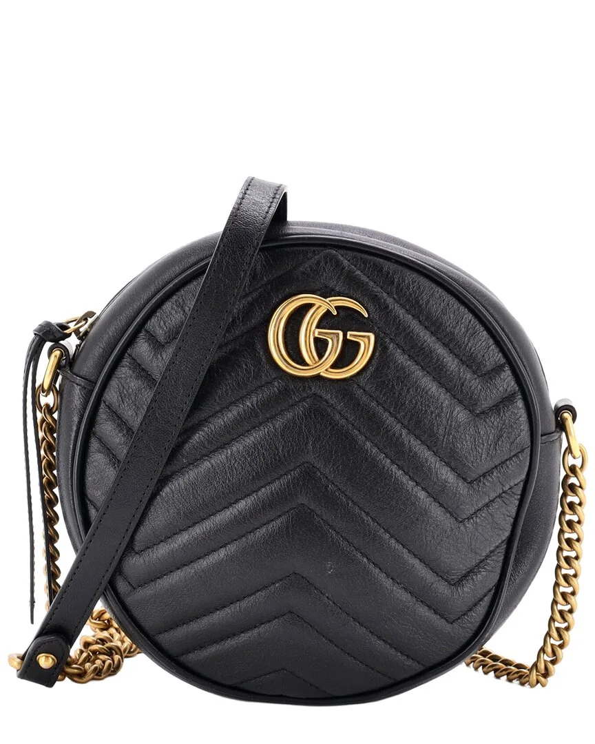 Matelasse Leather Gg Marmont Round Shoulder Bag Mini (authentic Pre-Loved) by Gucci