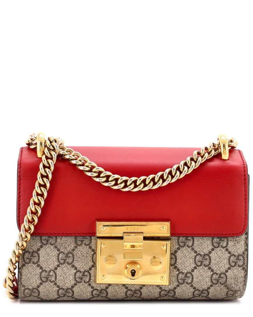 Red Gg Coated Canvas & Leather Padlock Shoulder Bag Small (authentic Pre-Loved)
