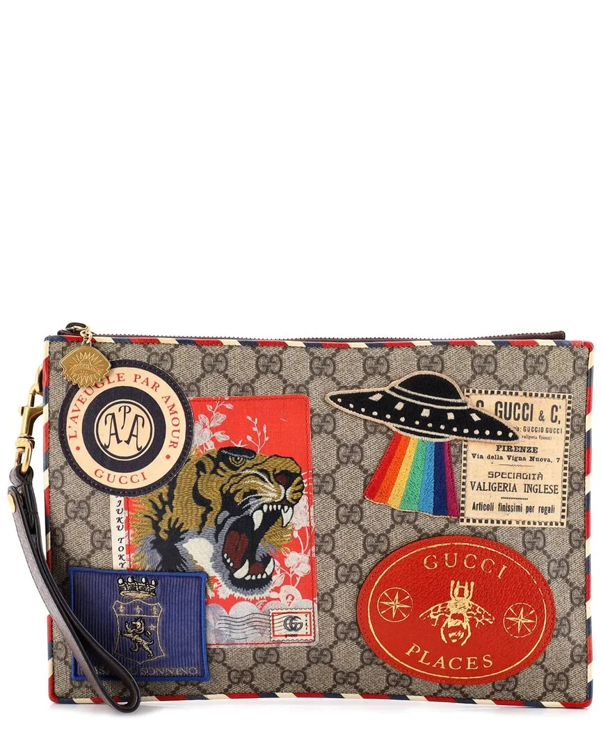 Gg Coated Canvas Courrier Pouch with Applique (authentic Pre-Loved) by Gucci