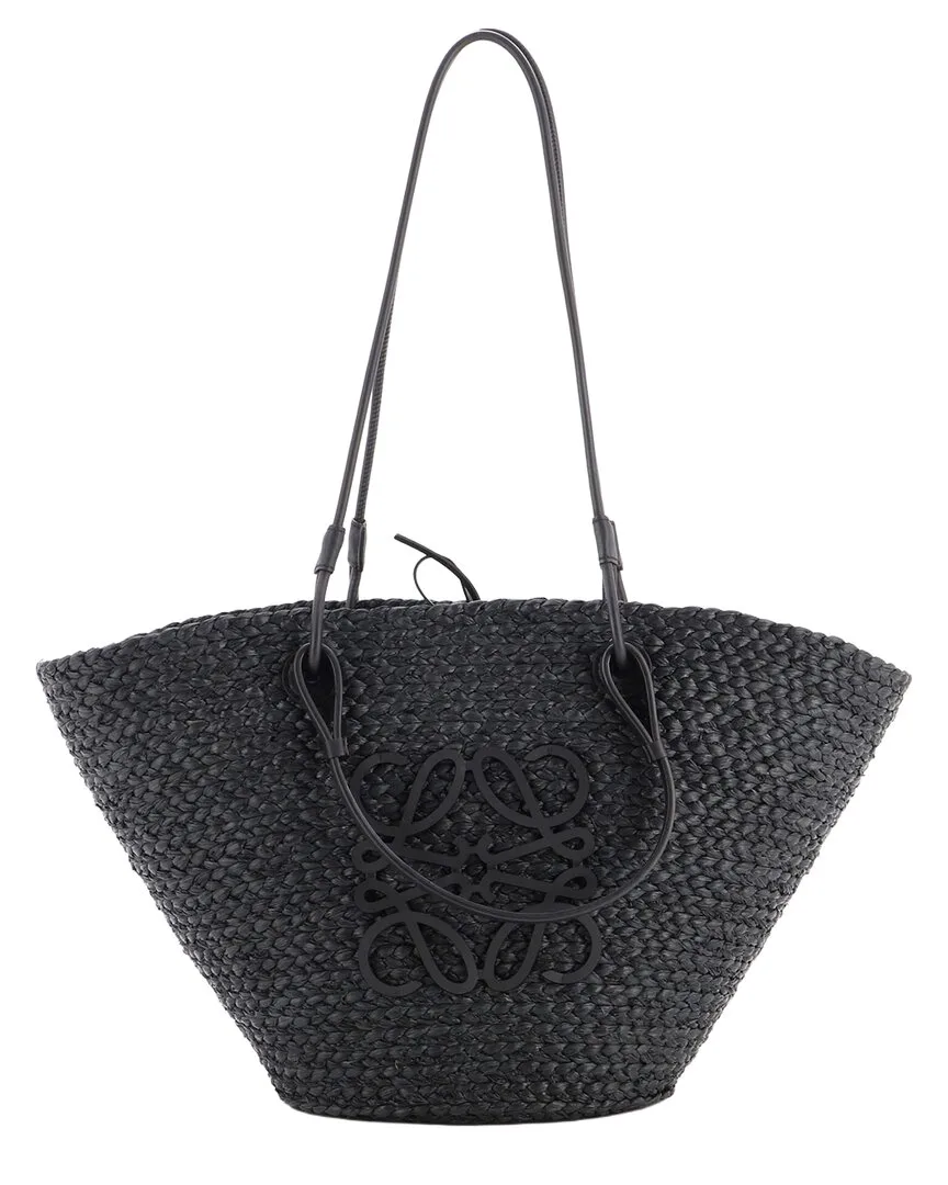 Black Woven Raffia Anagram Basket Tote Medium (authentic Pre-Loved) by LOEWE