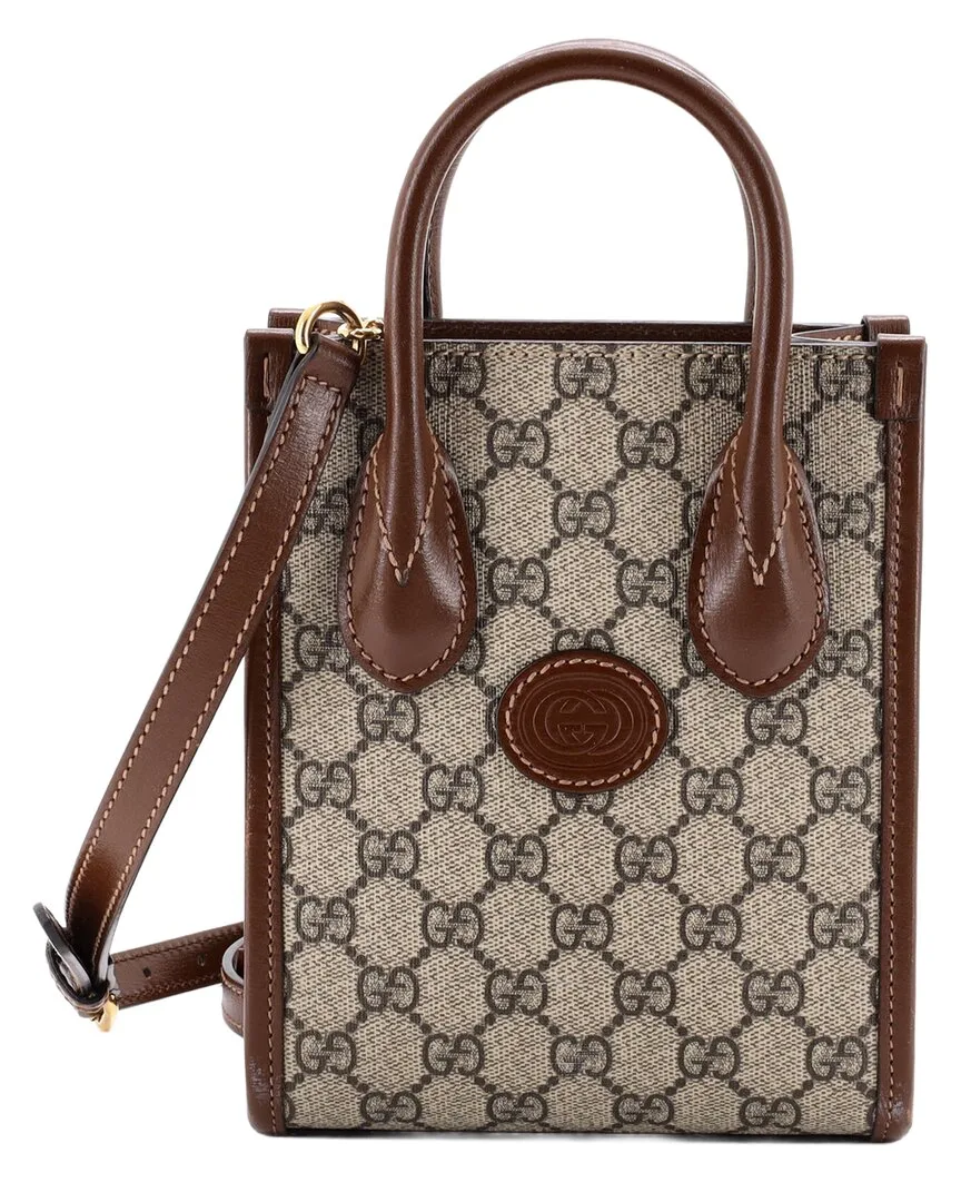 Brown Gg Coated Canvas Interlocking G Patch Tote Mini (authentic Pre-Loved) by Gucci