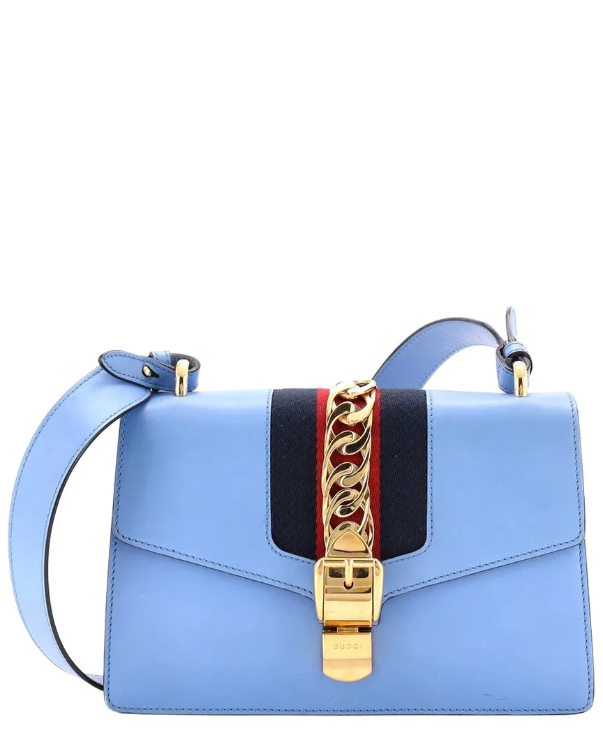 Blue Leather Sylvie Shoulder Bag Small (authentic Pre-Loved) by Gucci