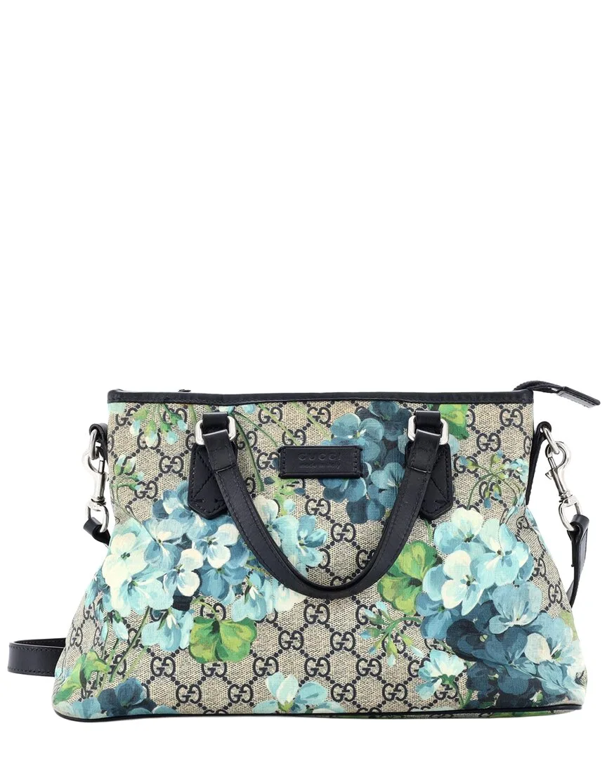 Blue Blooms Print Gg Coated Canvas Convertible Zip Tote Medium (authentic Pre-Loved) by Gucci