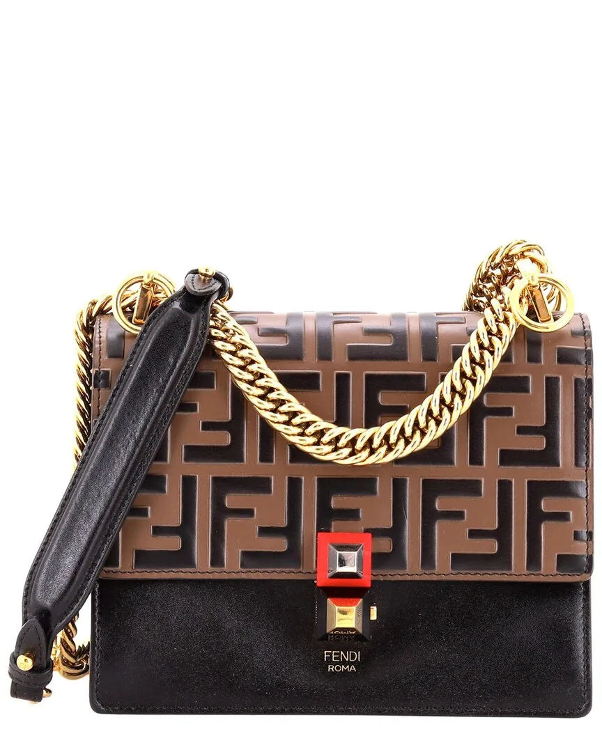 Brown Zucca Embossed Leather Kan I Bag Small (authentic Pre-Loved) by FENDI
