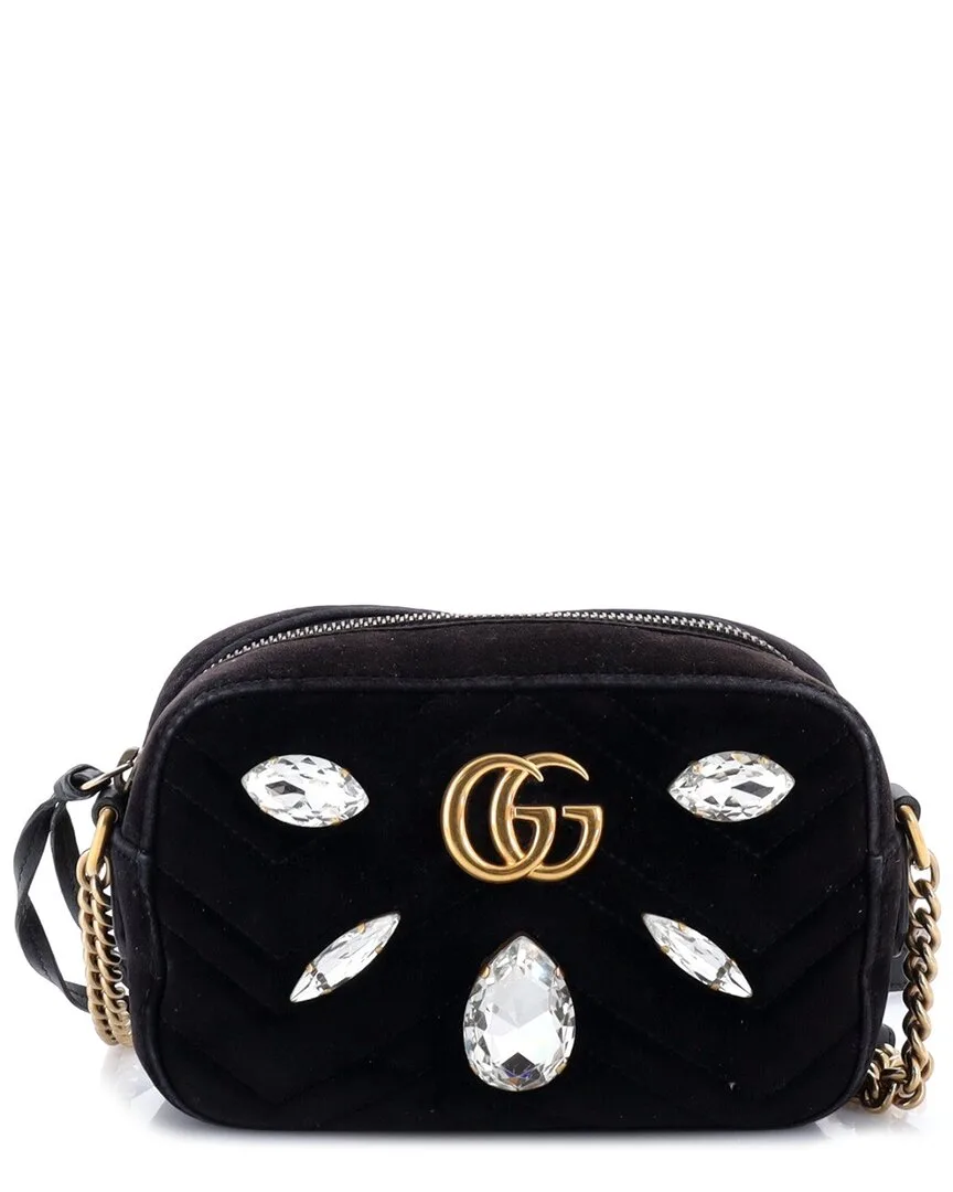 Matelasse Velvet Gg Marmont Crystal Embellished Mini Shoulder Bag (authentic Pre-Loved) by Gucci