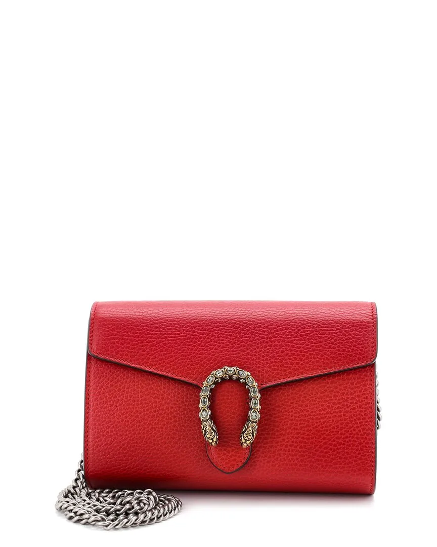 Red Leather Dionysus Chain Wallet with Embellished Detail Small (authentic Pre-Loved) by Gucci
