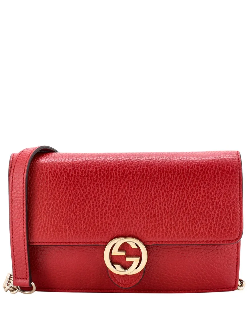 Red Leather Interlocking Wallet on Chain (authentic Pre-Loved) by Gucci