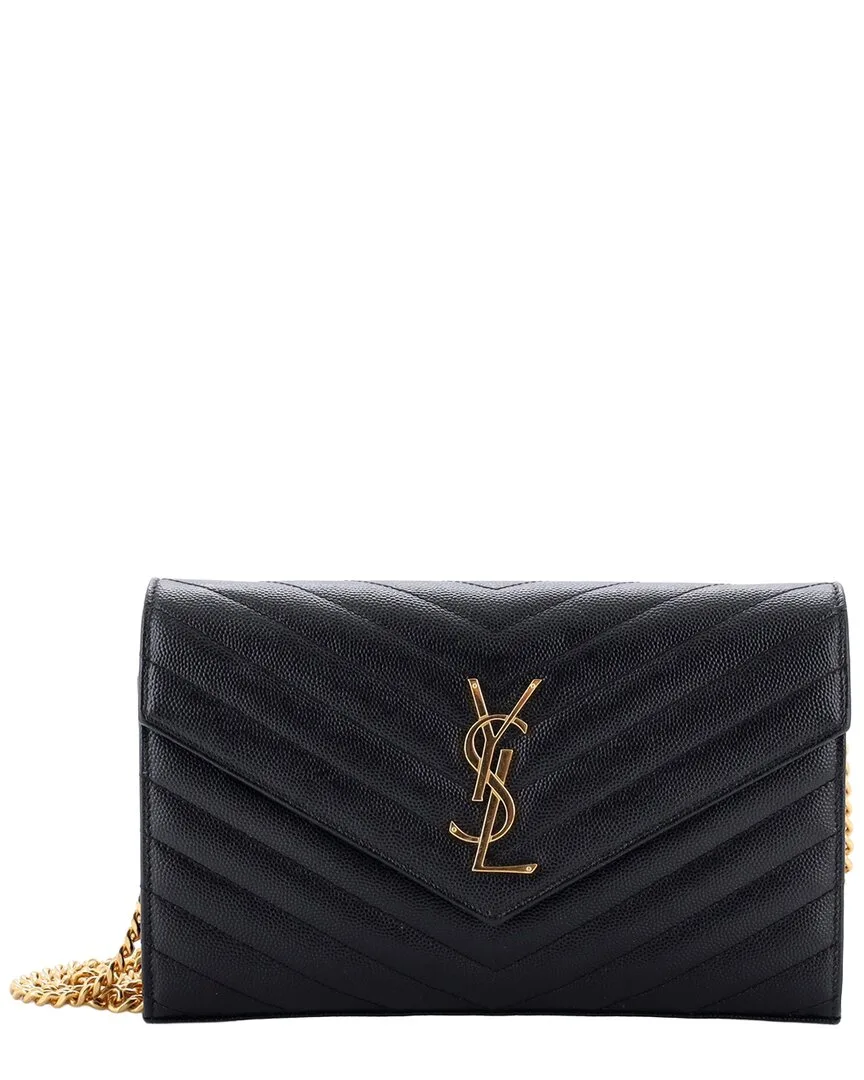 Black Matelasse Chevron Leather Classic Monogram Wallet on Chain Medium (authentic Pre-Loved) by Saint Laurent