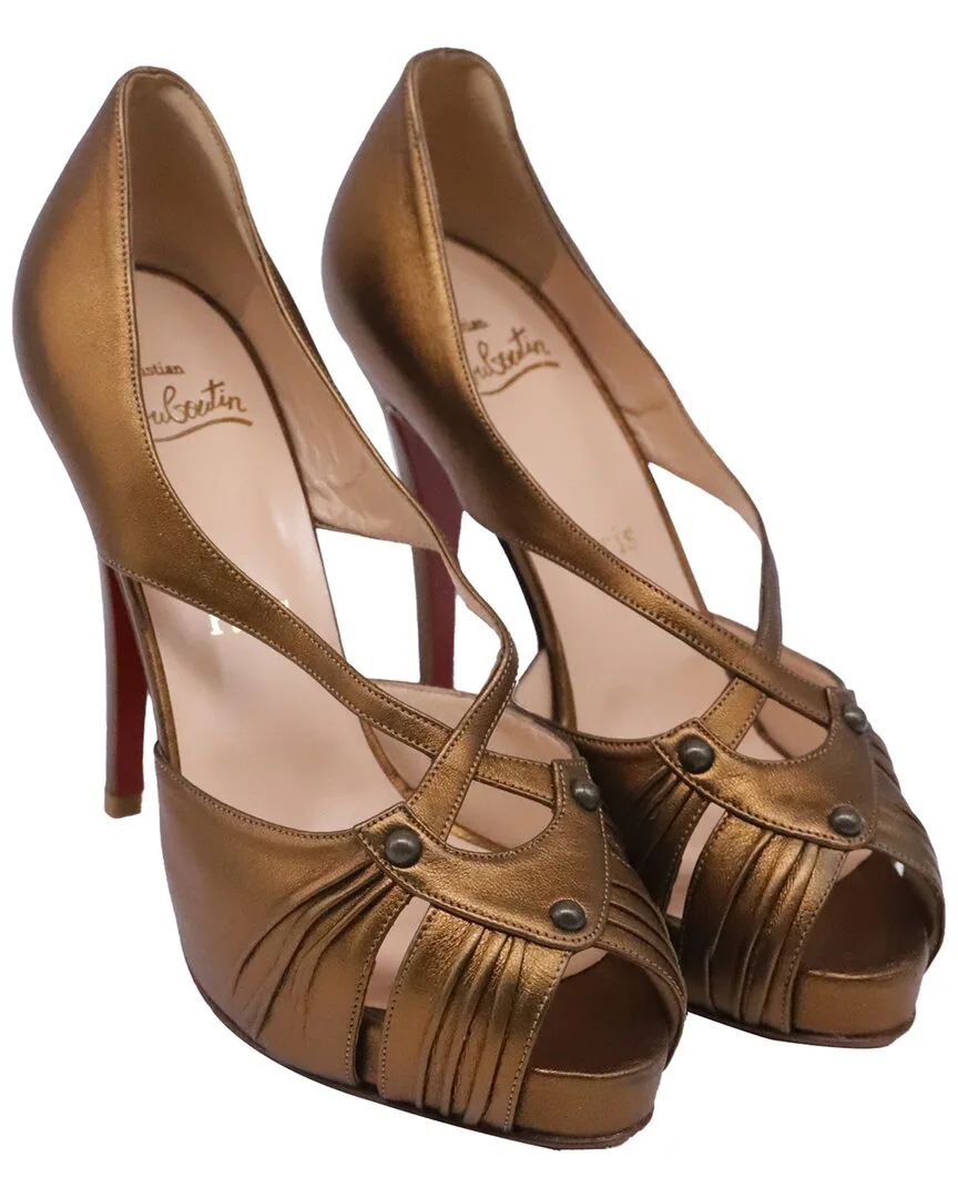 Leather Scissor Girl 120 Peep-Toe Platform Pump (authentic Pre-Loved) by Christian Louboutin