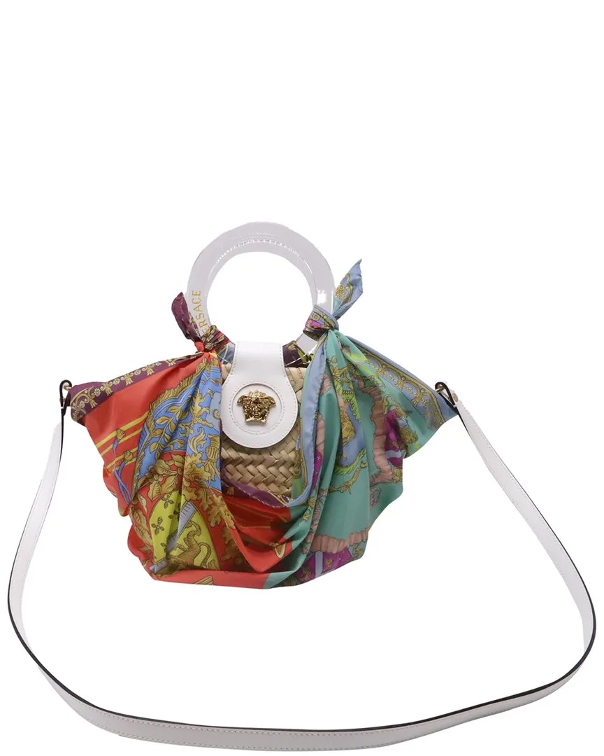 Raffia Woven Scarf La Medusa Handle Bag (authentic Pre-Loved) by Versace