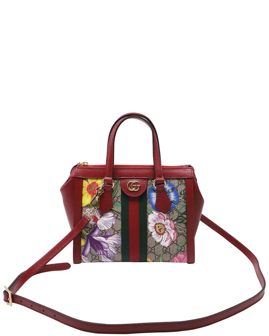 GG Flora Coated Canvas & Red Leather Ophidia Small Tote Bag (authentic Pre-Loved) by Gucci