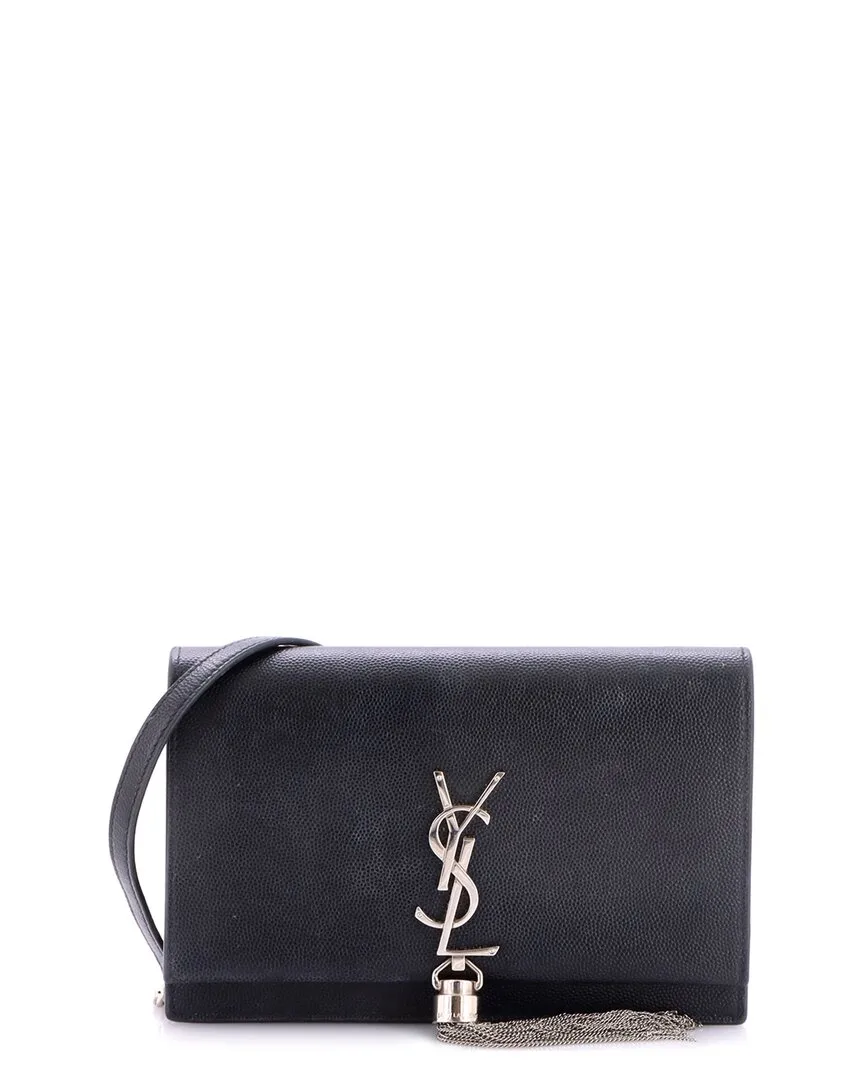 Black Leather Classic Monogram Tassel Chain Wallet (authentic Pre-Loved) by Saint Laurent