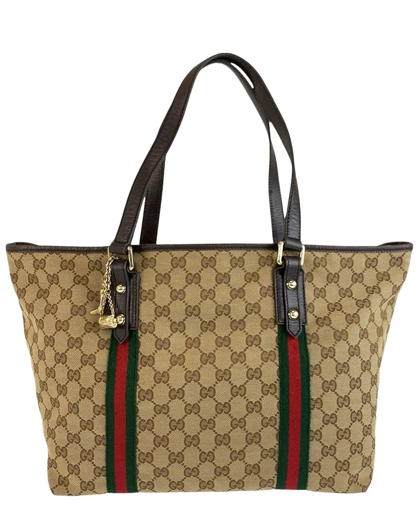 Beige Coated/Waterproof Canvas Shelly Line Tote (authentic Pre-Loved) by Gucci
