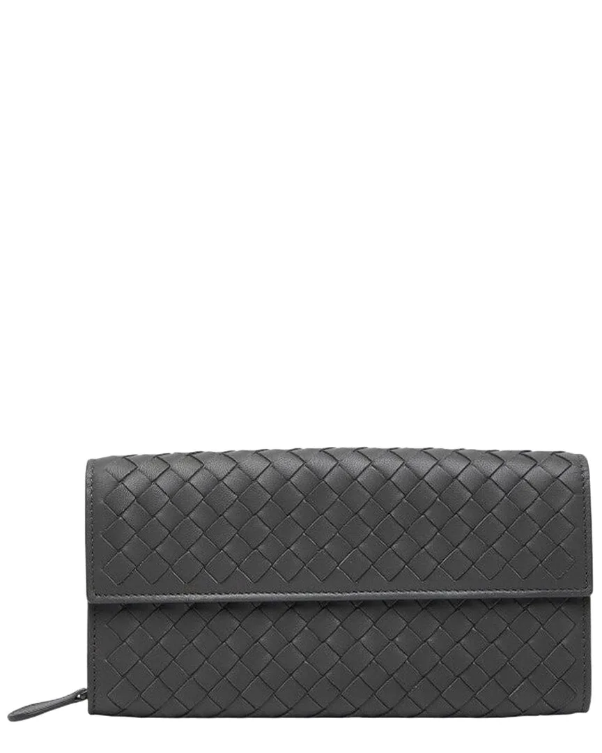 Grey Intrecciato Leather Long Wallet (authentic Pre-Loved)