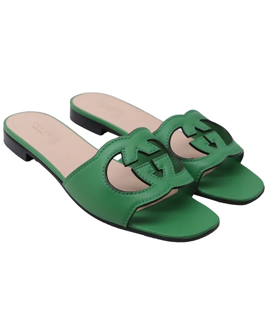 Leather Interlocking G Cut-Out Slide Sandal (authentic Pre-Loved) by Gucci