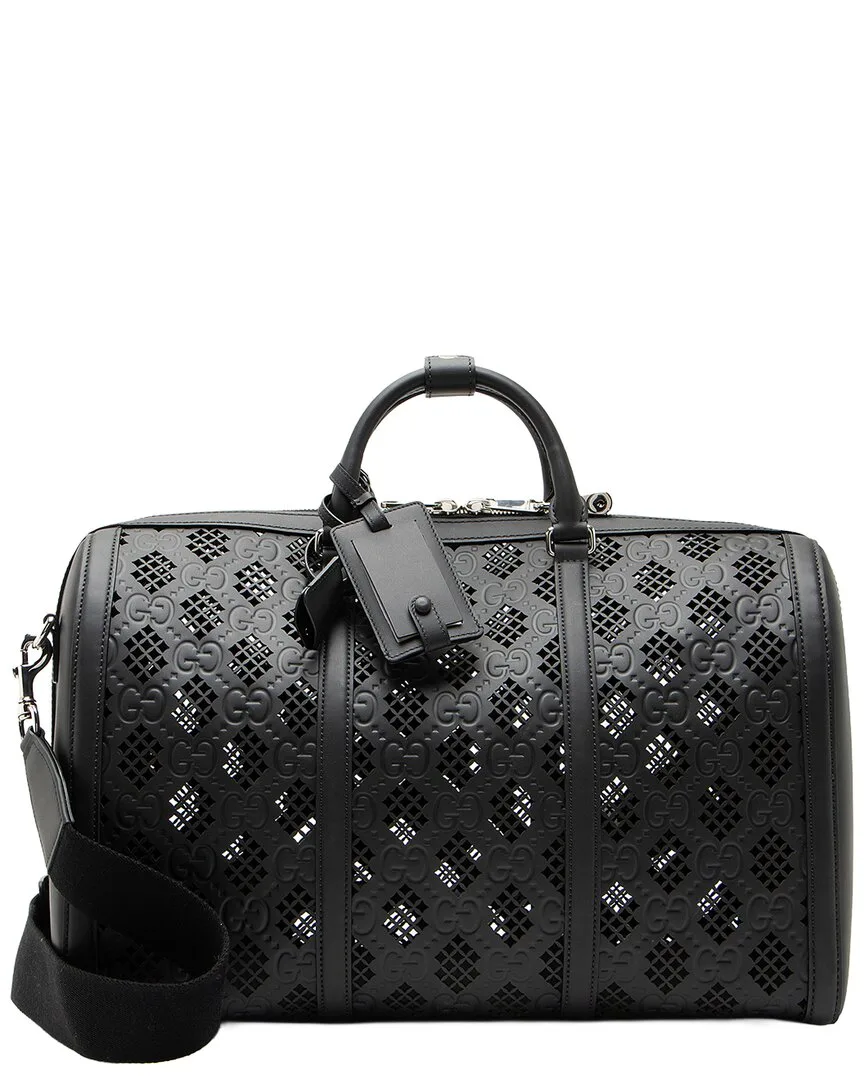 Black Perforated Leather Medium Duffle (authentic Pre-Loved) by Gucci