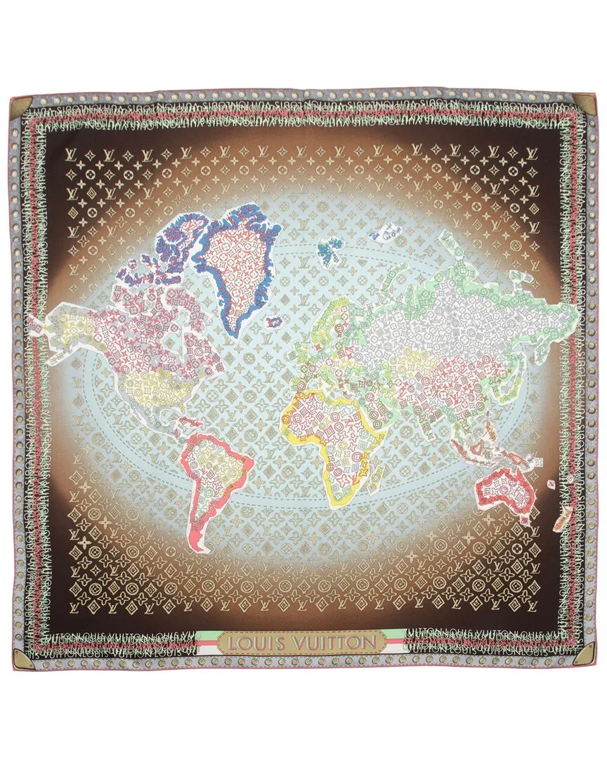 Silk Monogram Map 90Cm Scarf (authentic Pre-Loved) by Louis Vuitton