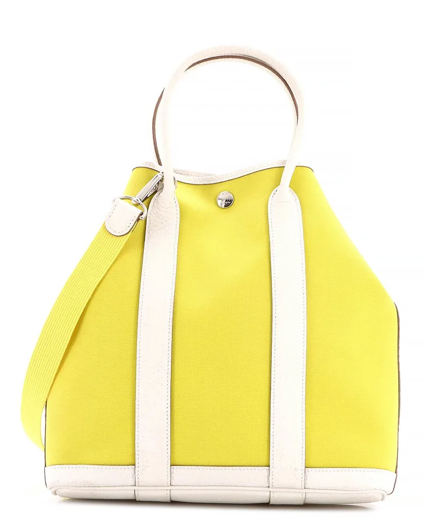 Yellow Toile & Leather Garden File Tote 28 (authentic Pre-Loved) by Herms