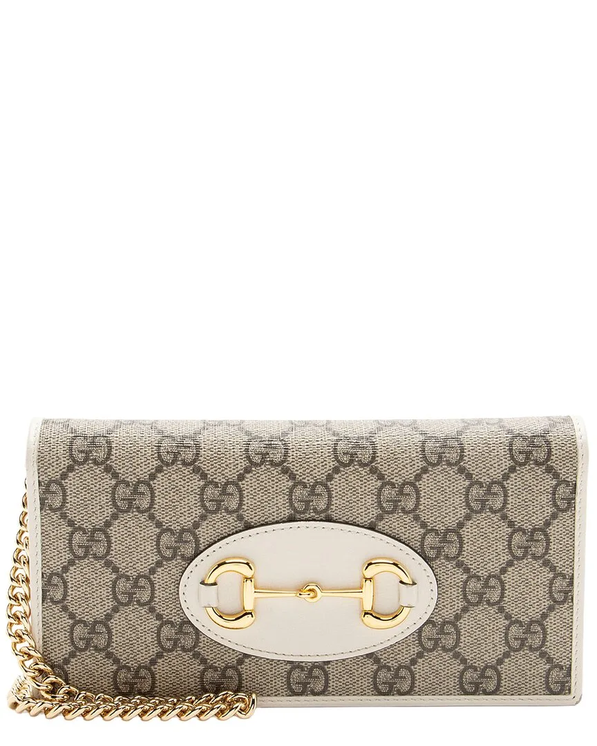 Beige & White Gg Supreme Canvas & Leather Horsebit 1955 Wallet on Chain (authentic Pre-Loved) by Gucci