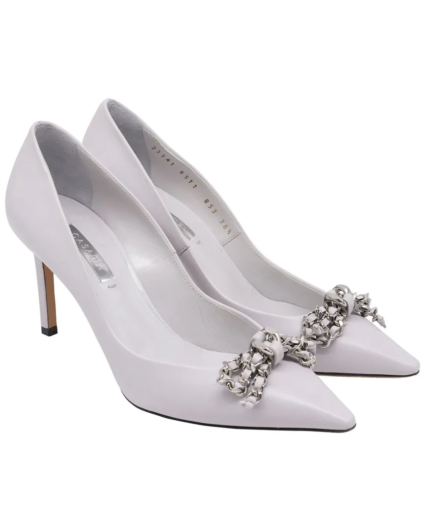 Leather Bow Chain Detailed Pump (authentic Pre-Loved) by Casadei