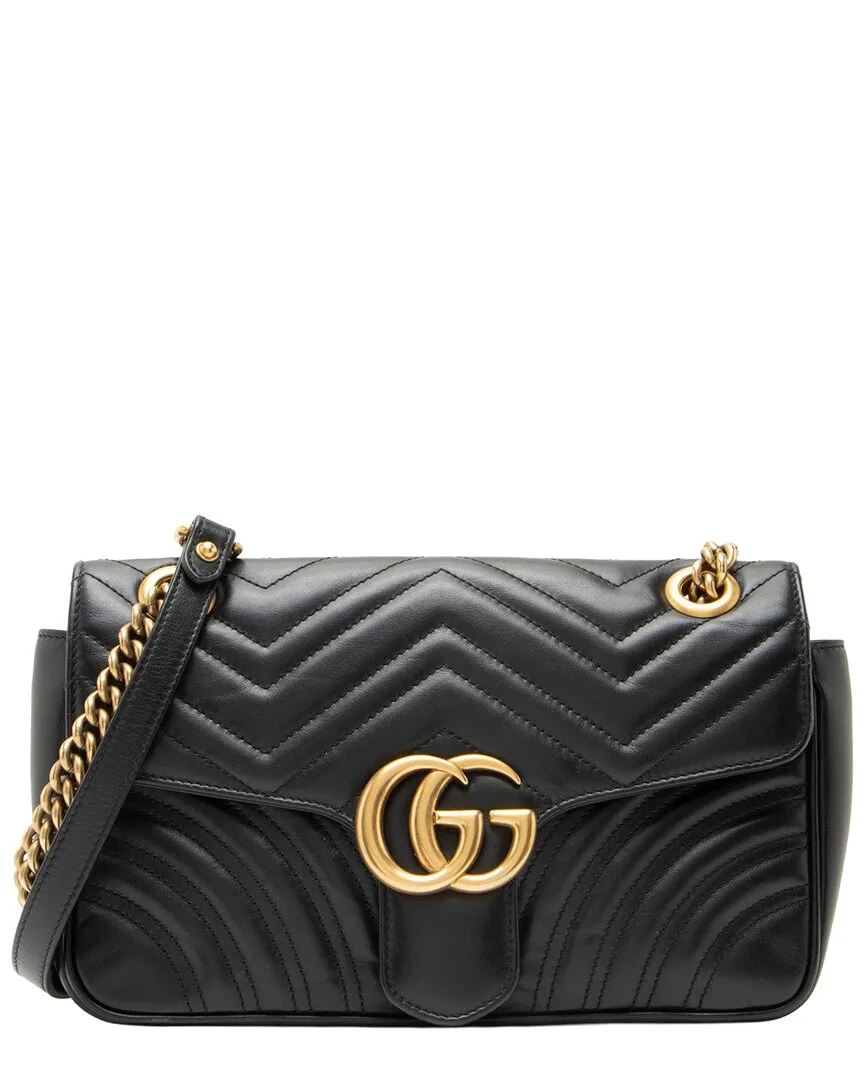 Black Leather Gg Marmont Medium Flap Bag (authentic Pre-Loved) by Gucci