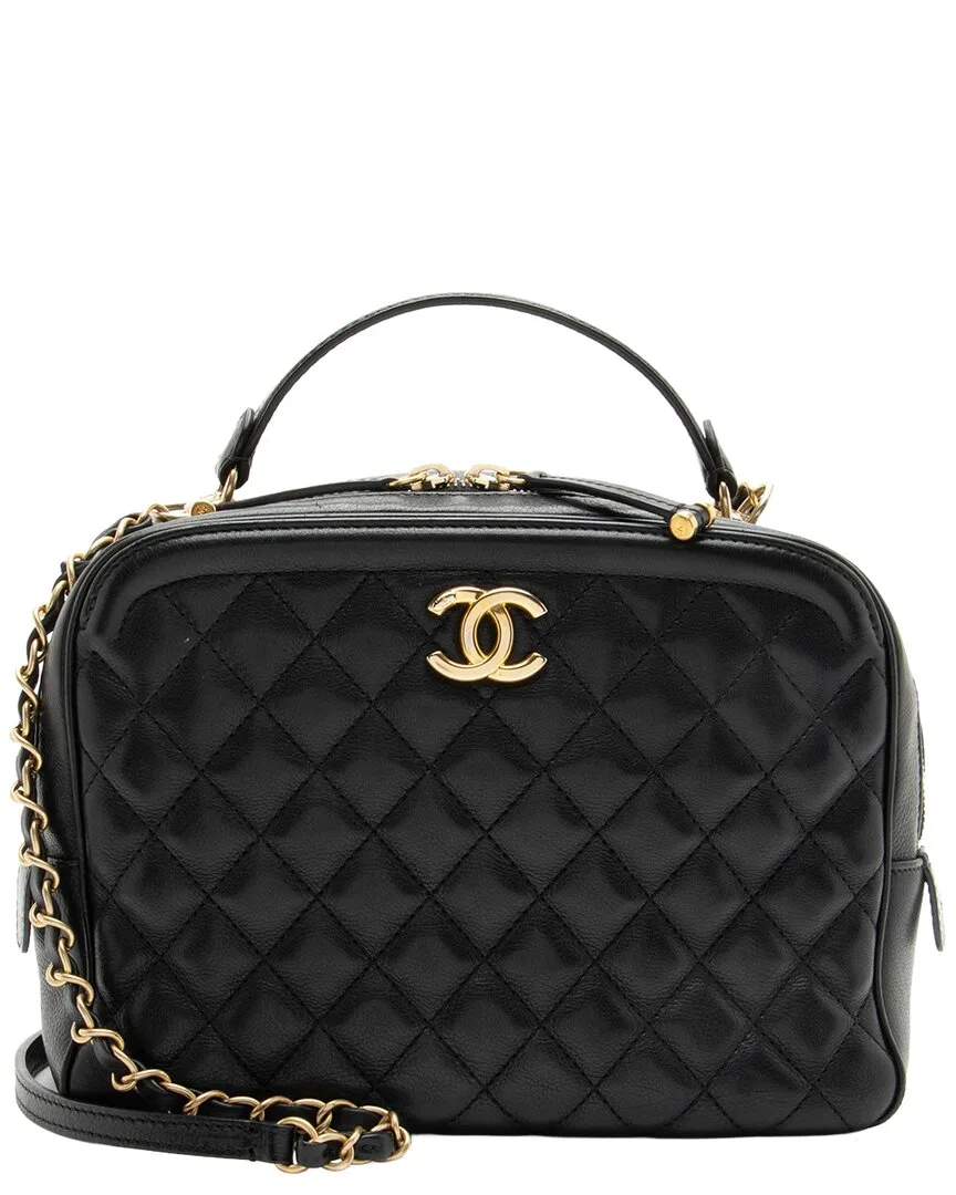 Black Quilted Calfskin Cc Medium Vanity Case (authentic Pre-Loved) by CHANEL