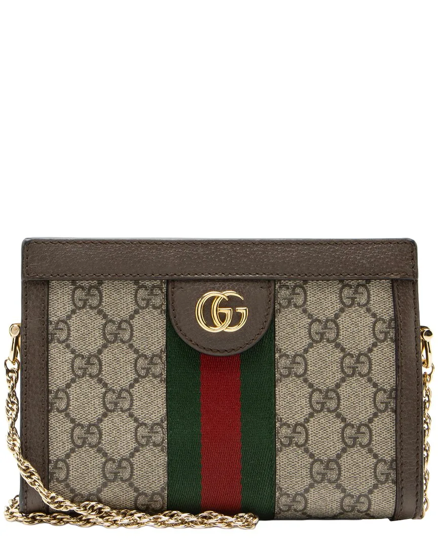 Beige & Brown Gg Supreme Canvas & Leather & Nylon Ophidia Mini Chain Shoulder Bag (authentic Pre-Loved)