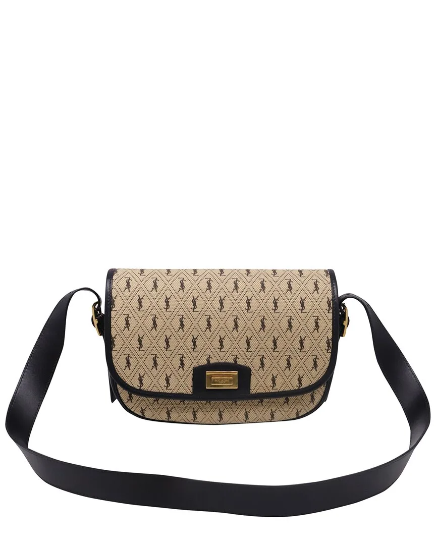 Camel Canvas Monogram All-Over Logo Satchel (authentic Pre-Loved) by Saint Laurent