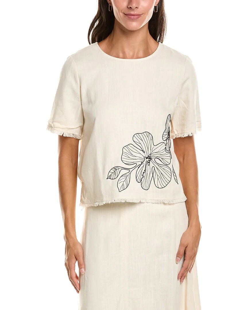 Embroidered Linen-Blend Blouse by Vince Camuto