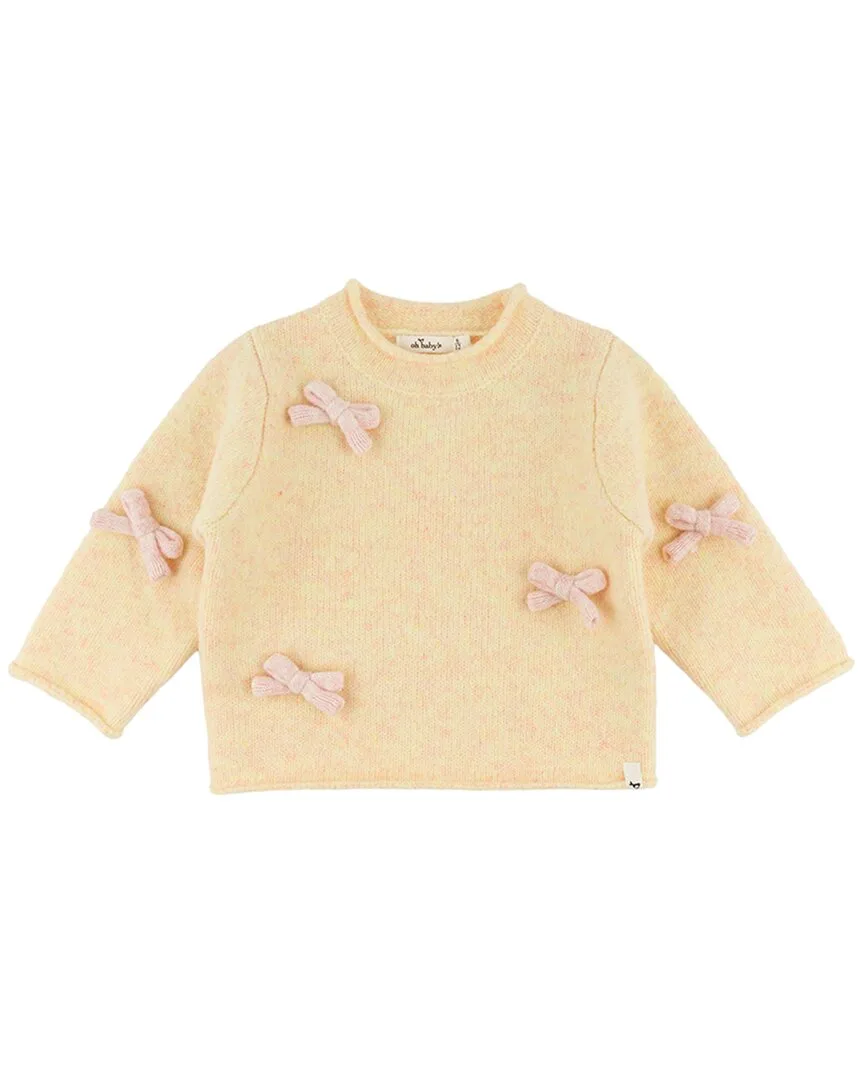 Bows Fuzzy Roll-Edge Knitted Pullover by Oh Baby