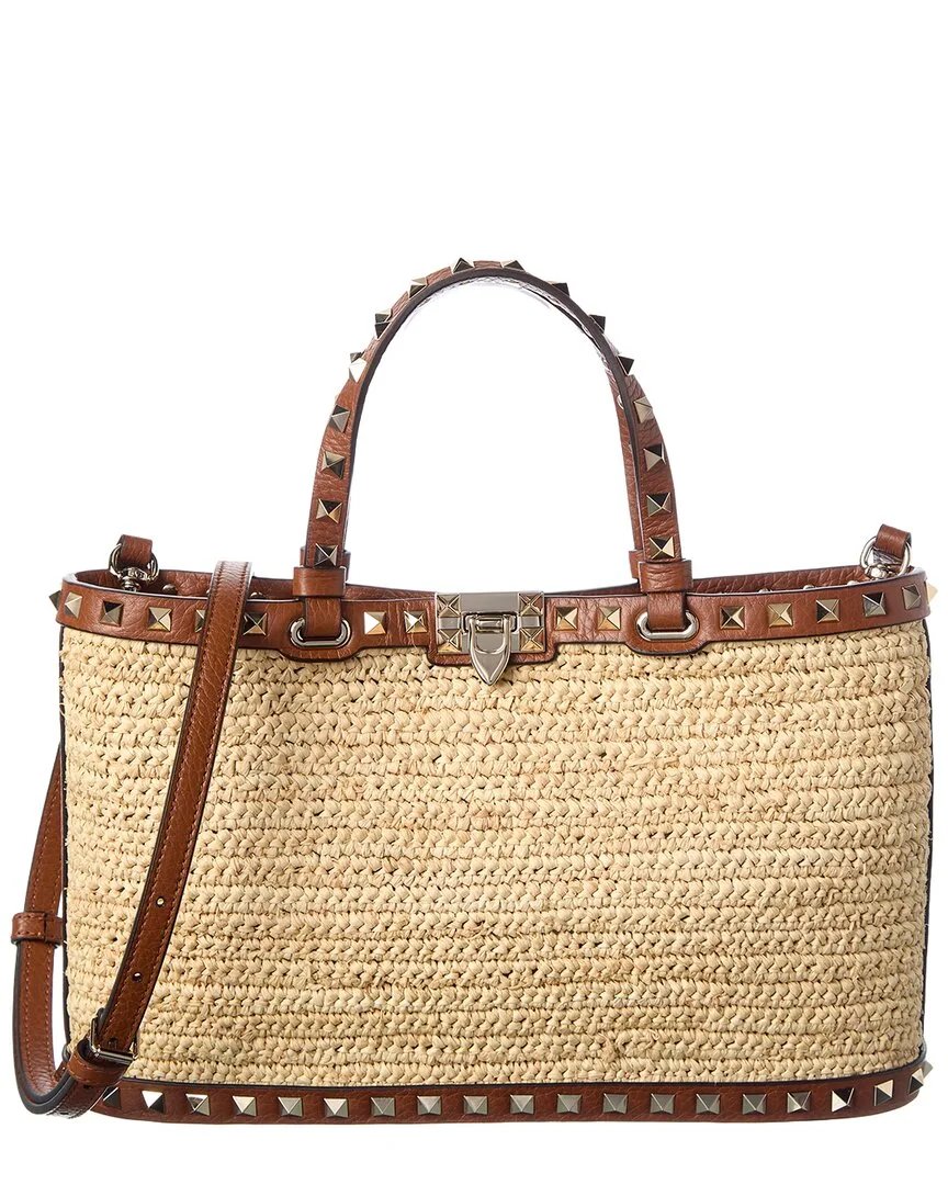 Rockstud Straw & Leather Tote by Valentino
