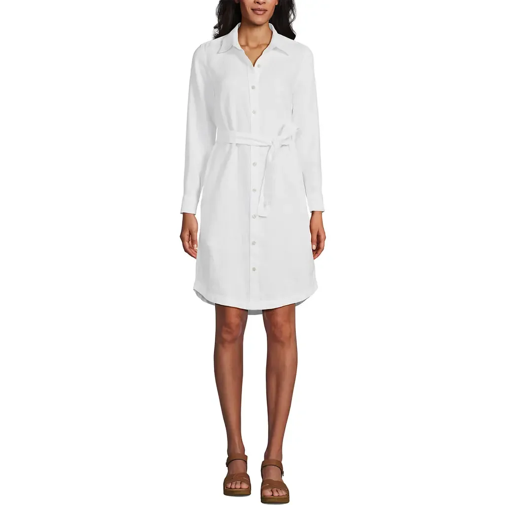 Linen Long Sleeve Button Front Shirt Dress by Lands' End