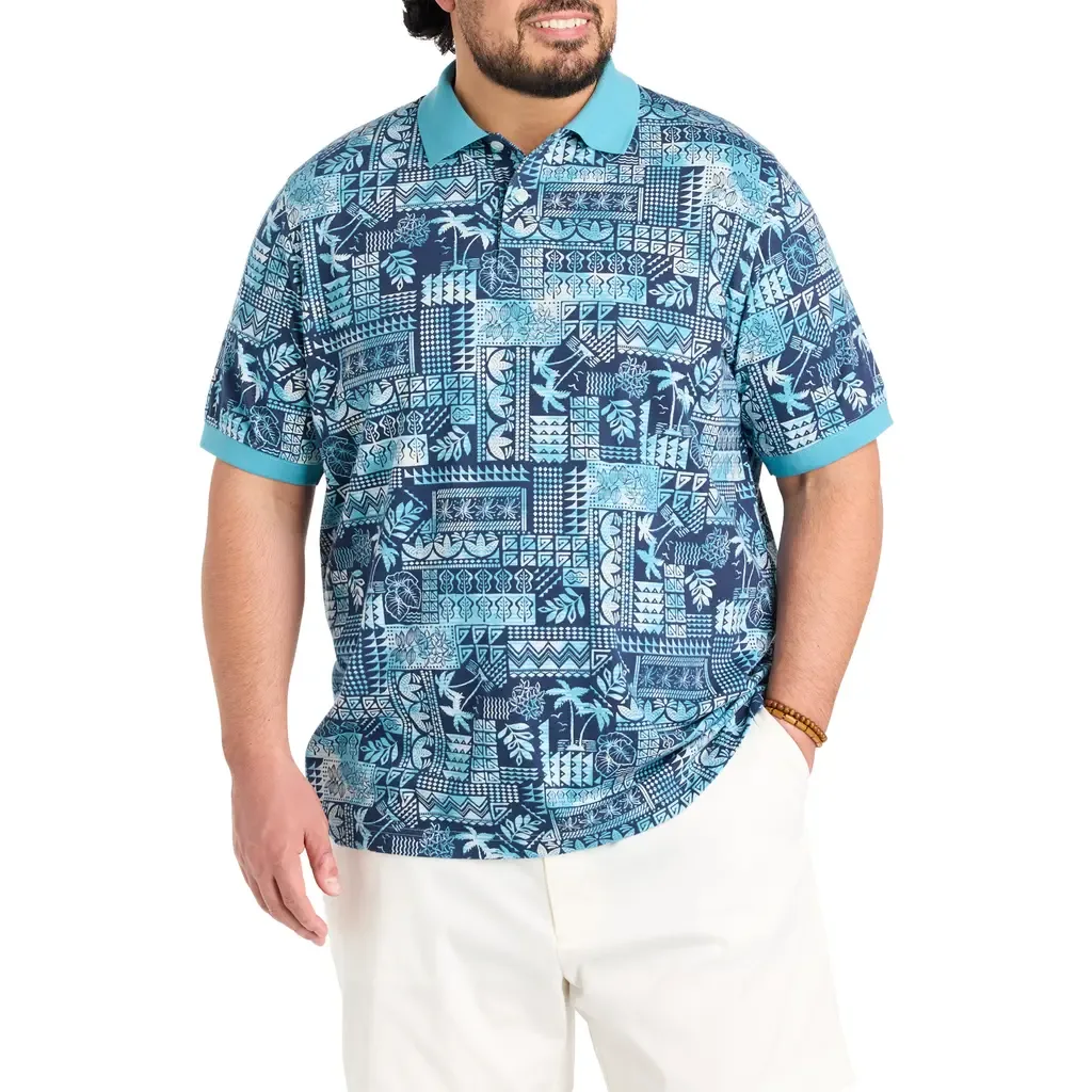 Tonal Tribal Print Polo Shirt by Harbor Bay by DXL
