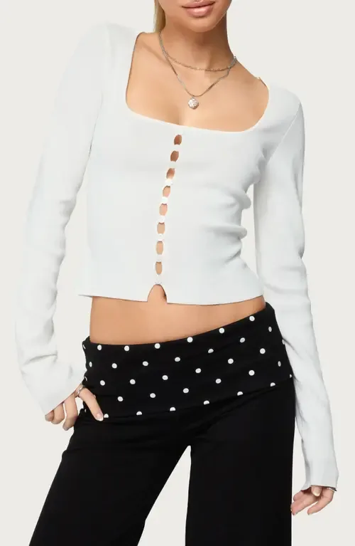 Deane Cutout Button Long Sleeve Crop Top by EDIKTED