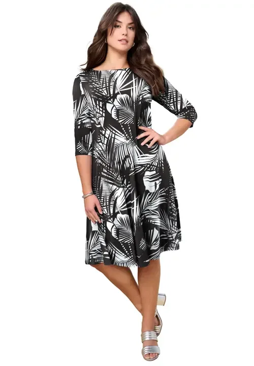 3/4 Sleeve Boatneck Swing Dress