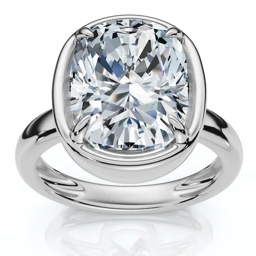 Certified 4Ct Cushion Diamond Bezel Prong Solitaire Engagement Ring Lab Grown in 14K White Gold by Bliss Diamond