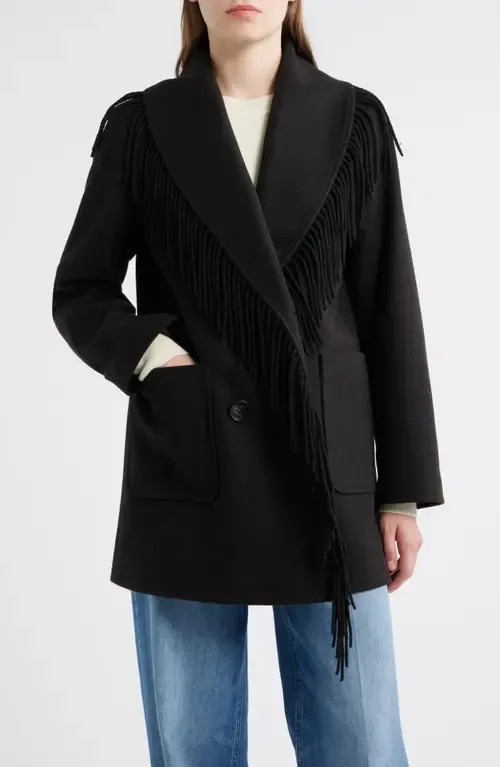 Fringe Shawl Collar Coat by Sam Edelman