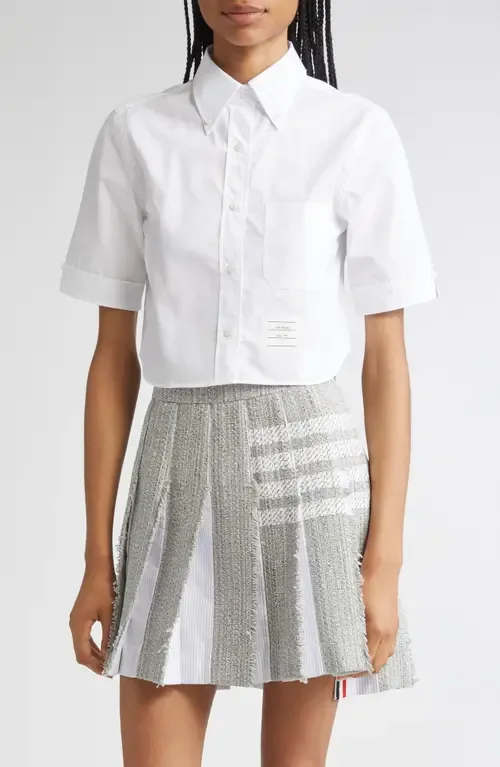 Classic Crop Cotton Poplin Button-Down Shirt by Thom Browne