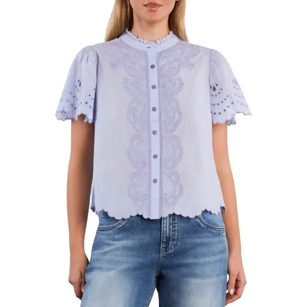 Sweet Lace Trim Cotton Blend Top by Wash Lab Denim