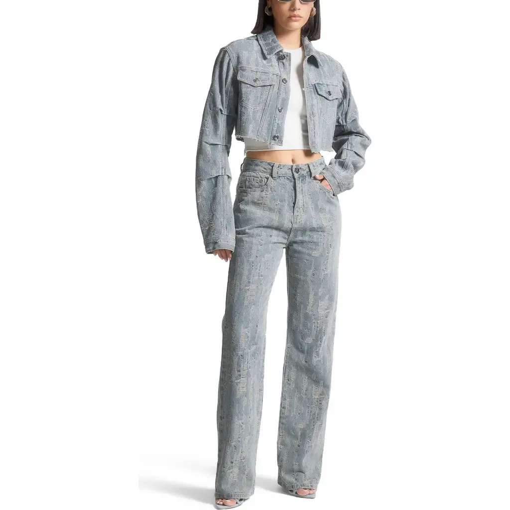 Alice Cropped Distressed Denim Jacket by Manière De Voir