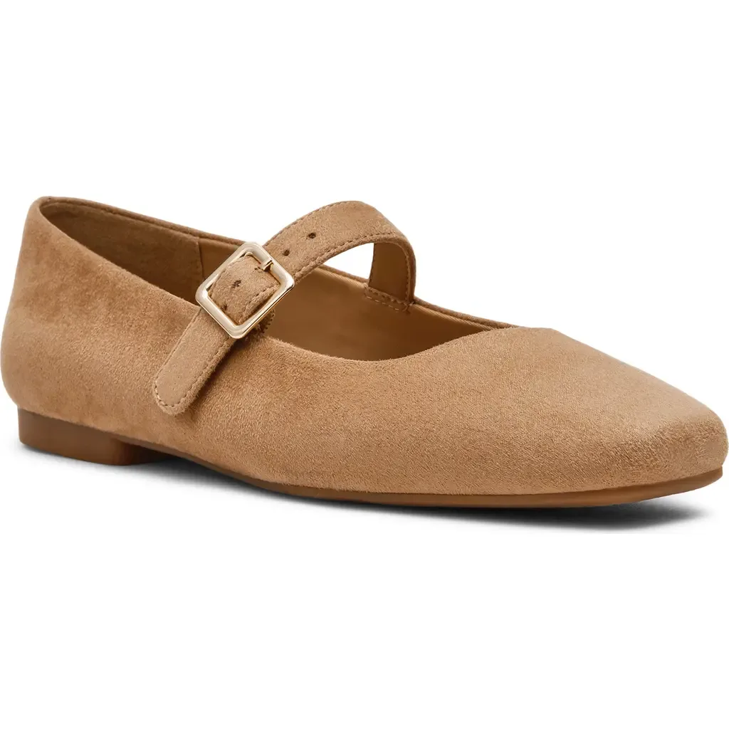 Mabel Mary Jane Flat in Sand Suede by Anne Klein