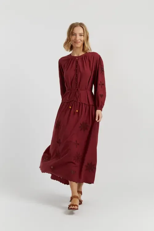 Linen-Blend Broderie Dress