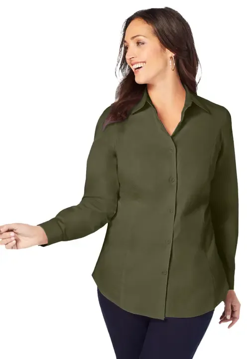 Stretch Cotton Poplin Button Down Shirt by Jessica London