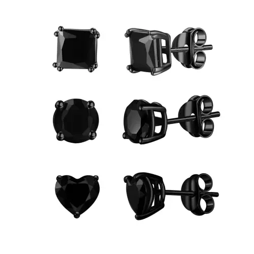 Set of 3 Sterling Silver Black Rhodium Plated Stud Earrings by Donatello Gian
